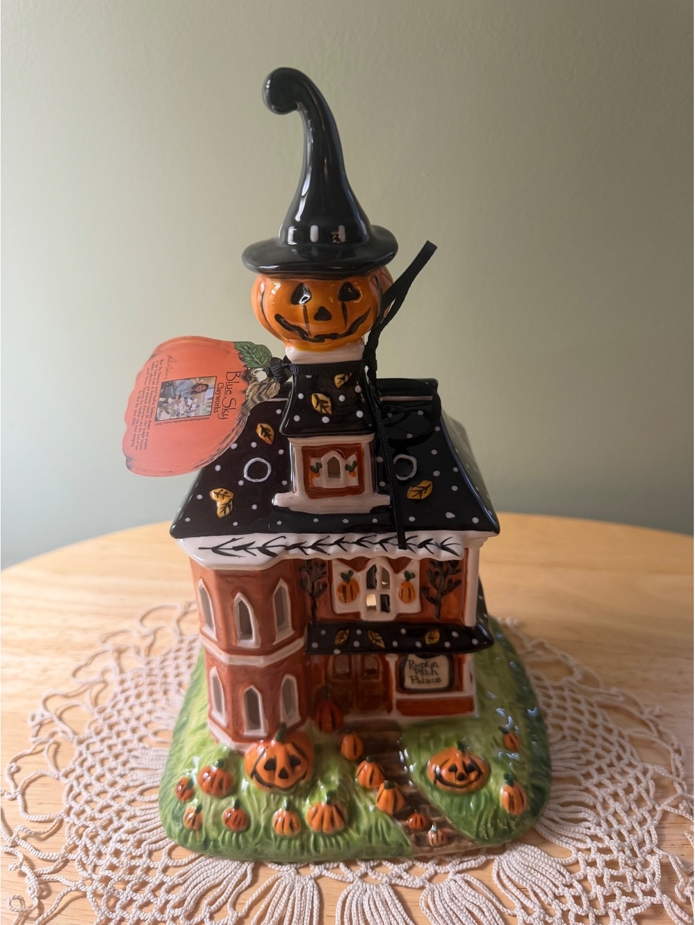 Blue Sky Clayworks Pumpkin Patch Candle House Ceramic Halloween Candle Holder